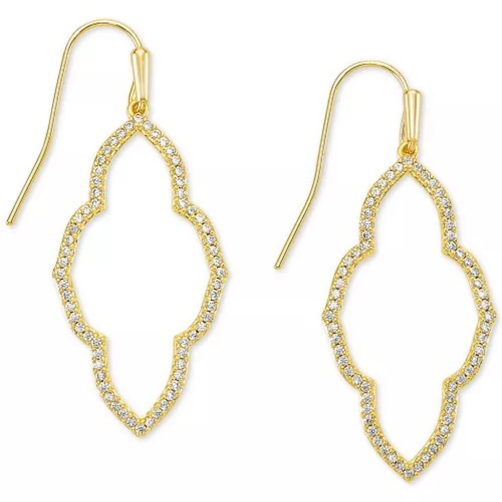 Kendra Scott Abbie Gold Open Frame Earrings with White Crystals - Picture 2 of 9